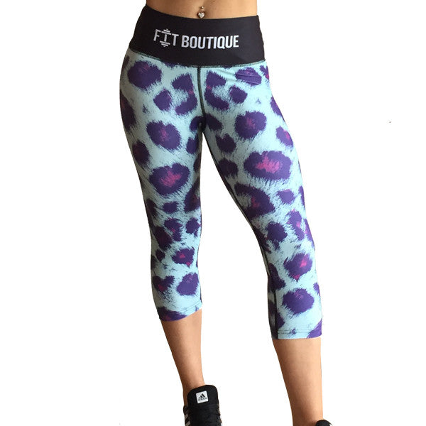 Cropped fitness pants - Aqua panther