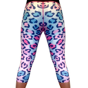 Baby pink and blue leopard print capri pants
