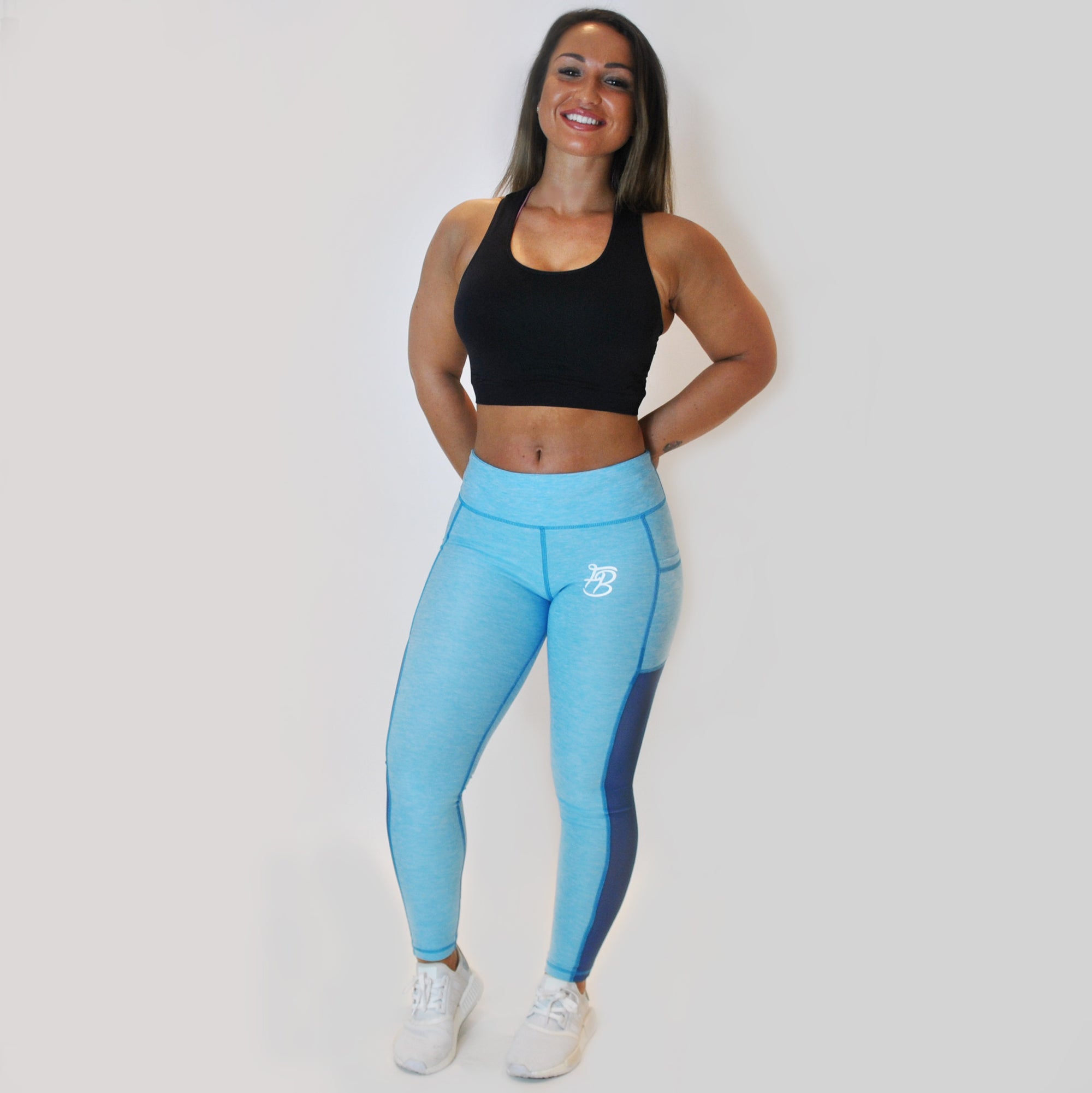 Low waist blue pocket leggings side 