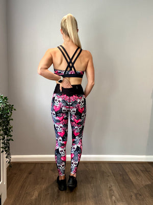 Hearts and skulls funky gym leggings pocket