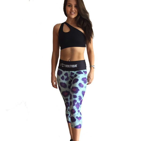 Cropped fitness pants - Aqua panther 