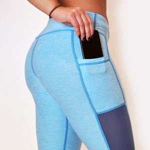 Low waist blue pocket leggings side 