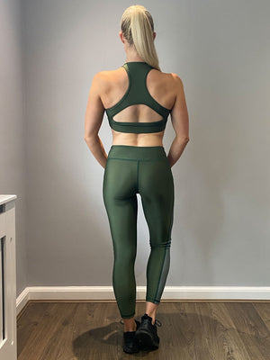 Olive Green Fitness Leggings Back