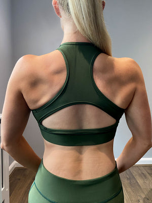 Olive Green Fitness Bra Top Back