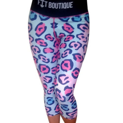 Baby pink and leopard print capri pants