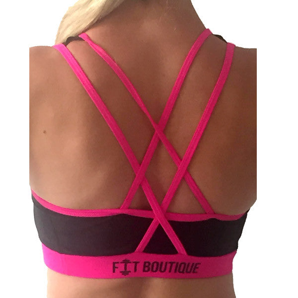 Black and hot pink fitness bra top