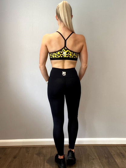 Black sheer panels leggings back