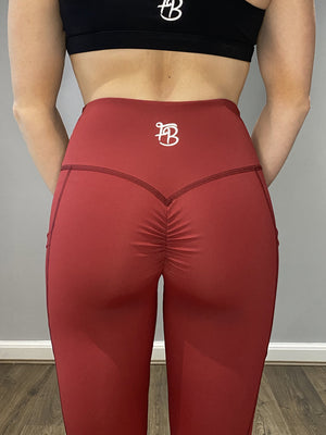 Burgundy scrunch bum leggings - bum