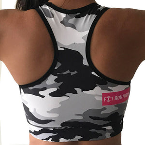 Grey camouflage fitness bra top