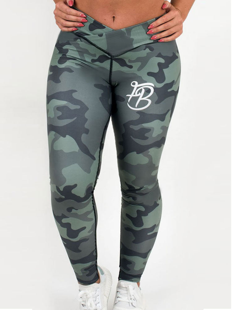 Khaki camo leggings front