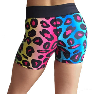 Multi coloured animal print yoga shorts