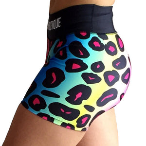 Multi coloured animal print fitness shorts